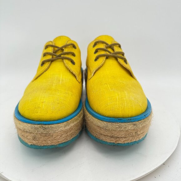 John Fluevog Martin Women Size 7 Yellow Waxed Cotton Platform Espadrilles Shoes - Picture 2 of 11